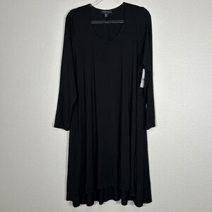 Karen Kane plus size 2X hi-low midi dress stretch knit black fit & flare NEW